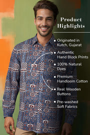 Blue Full Sleeve Ajrakh Printed Cotton Mens Shirt 10071164