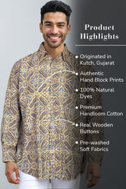 Green Full Sleeve Ajrakh Printed Cotton Mens Shirt 10071166