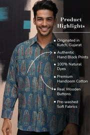 Blue Full Sleeve Ajrakh Printed Cotton Mens Shirt 10071168