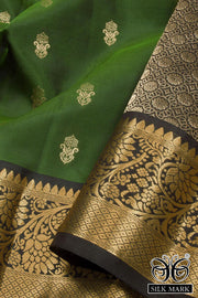 Kanjivaram Handloom Pure Silk Saree in Dark Forest Green with Zari Border and Pallu 10071871