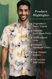 Cream Half Sleeve Ajrakh Printed Cotton Mens Shirt 10072712