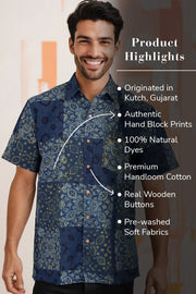Blue Half Sleeve Ajrakh Printed Cotton Mens Shirt 10072713