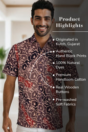 Brown Half Sleeve Ajrakh Printed Cotton Mens Shirt 10072715