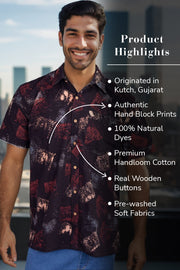 Black Half Sleeve Ajrakh Printed Cotton Mens shirt 10072721