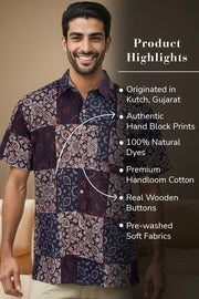 Black Half Sleeve Ajrakh Printed Cotton Mens Shirt 10072906