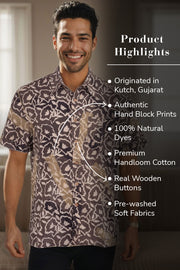 Brown Half Sleeve Ajrakh Printed Cotton Mens Shirt 10072908