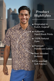 Brown Half Sleeve Ajrakh Printed Cotton Mens Shirt 10072909