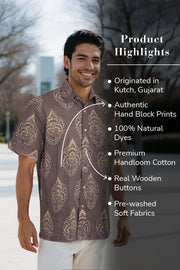 Brown Half Sleeve Ajrakh Printed Cotton Mens Shirt 10072910