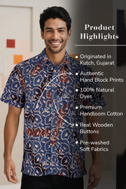 Blue Half Sleeve Ajrakh Printed Cotton Mens Shirt 10072912