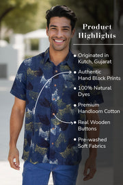 Blue Half Sleeve Ajrakh Printed Cotton Mens Shirt 10072913