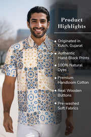 Beige Half Sleeve Ajrakh Printed Cotton Mens Shirt 10072915