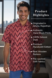 Red Half Sleeve Jahota Printed Cotton Mens Shirt 10072916