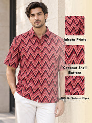 Red Half Sleeve Jahota Printed Cotton Mens Shirt 10072916