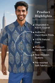 Blue Half Sleeve Ajrakh Printed Cotton Mens Shirt 10072987