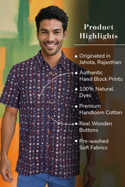 Brown Half Sleeve Jahota Printed Cotton Mens Shirt 10072990