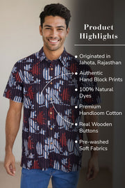 Brown Half Sleeve Jahota Printed Cotton Mens Shirt 10072994