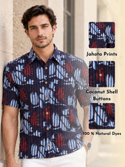 Brown Half Sleeve Jahota Printed Cotton Mens Shirt 10072994