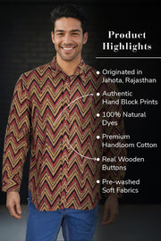 Green Full Sleeve Jahota Printed Cotton Mens Shirt 10072998