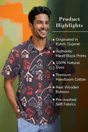 Black Half Sleeve Ajrakh Printed Cotton Mens Shirt 10073059