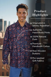 Blue Full Sleeve Jahota Printed Cotton Mens Shirt 10073159