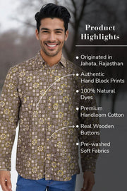 Green Full Sleeve Jahota Printed Cotton Mens Shirt 10073161
