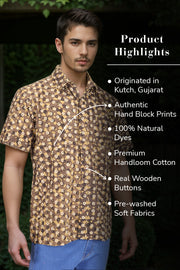 Grey Half Sleeve Ajrakh Printed Cotton Mens Shirt 10073169