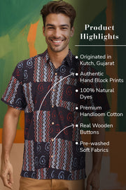 Black Half Sleeve Ajrakh Printed Cotton Mens Shirt 10073173