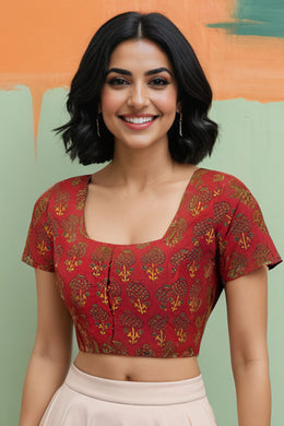 Maroon Ajrakh Printed Cotton Blouse 10073368