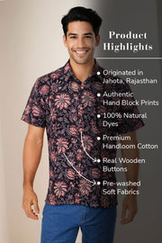 Black Half Sleeve Jahota Printed Cotton Mens Shirt 10074311