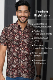 Black Half Sleeve Jahota Printed Cotton Mens Shirt  10074312