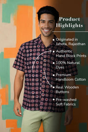 Black Half Sleeve Jahota Printed Cotton Mens Shirt 10074313
