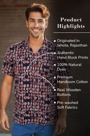 Black Half Sleeve Jahota Printed Cotton Mens Shirt 10074315