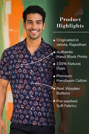 Blue Half Sleeve Jahota Printed Cotton Mens Shirt 10074316