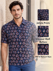 Blue Half Sleeve Jahota Printed Cotton Mens Shirt 10074316