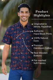 Blue Half Sleeve Jahota Printed Cotton Mens Shirt 10074318