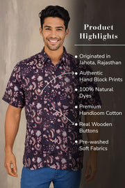 Maroon Half Sleeve Jahota Printed Cotton Mens Shirt 10074319