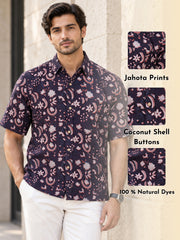 Maroon Half Sleeve Jahota Printed Cotton Mens Shirt 10074319