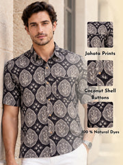 Grey Half Sleeve Jahota Printed Cotton Mens Shirt 10074320