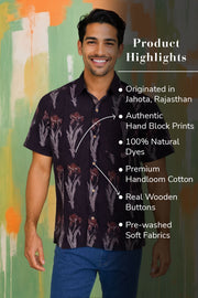 Black Half Sleeve Jahota Printed Cotton Mens Shirt 10074321