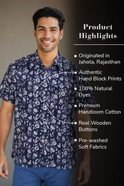 Blue Half Sleeve Jahota Printed Cotton Mens Shirt 10074323