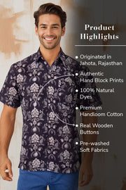 Black Half Sleeve Jahota Printed Cotton Mens Shirt 10074327