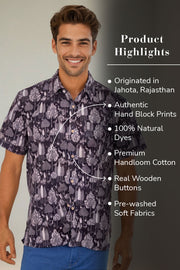 Brown Half Sleeve Jahota Printed Cotton Mens Shirt 10074412