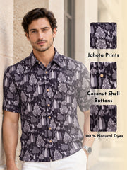 Brown Half Sleeve Jahota Printed Cotton Mens Shirt 10074412