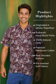 Brown Half Sleeve Jahota Printed Cotton Mens Shirt 10074413