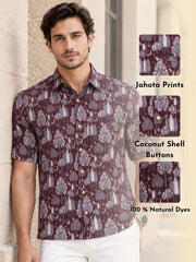 Brown Half Sleeve Jahota Printed Cotton Mens Shirt 10074413