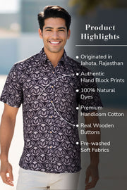 Black Half Sleeve Jahota Printed Cotton Mens Shirt 10074414