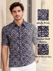 Black Half Sleeve Jahota Printed Cotton Mens Shirt 10074414