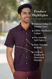 Indigo Handblock Print Pre-Washed Pure Cotton Crop Shirt 10074615