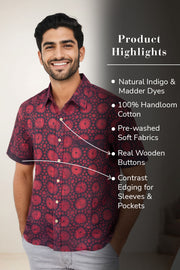 Indigo Handblock Print Pre-Washed Pure Cotton Crop Shirt 10074616