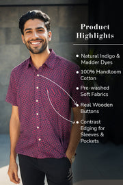 Indigo Handblock Print Pre-Washed Pure Cotton Crop Shirt 10074617